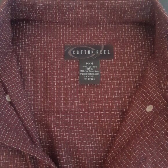 Cotton Reel SZ M Cotton Men's Button Down Burgundy Shirt - Picture 7 of 11